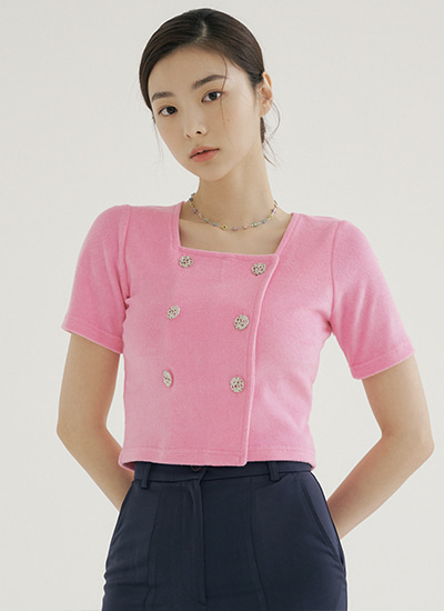 RCP DOUBLE BUTTON CROP T-SHIRTS HOT PINK
