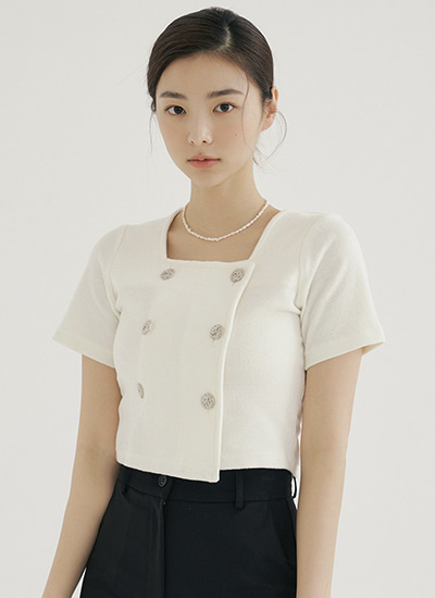 RCP DOUBLE BUTTON CROP T-SHIRTS CREAM