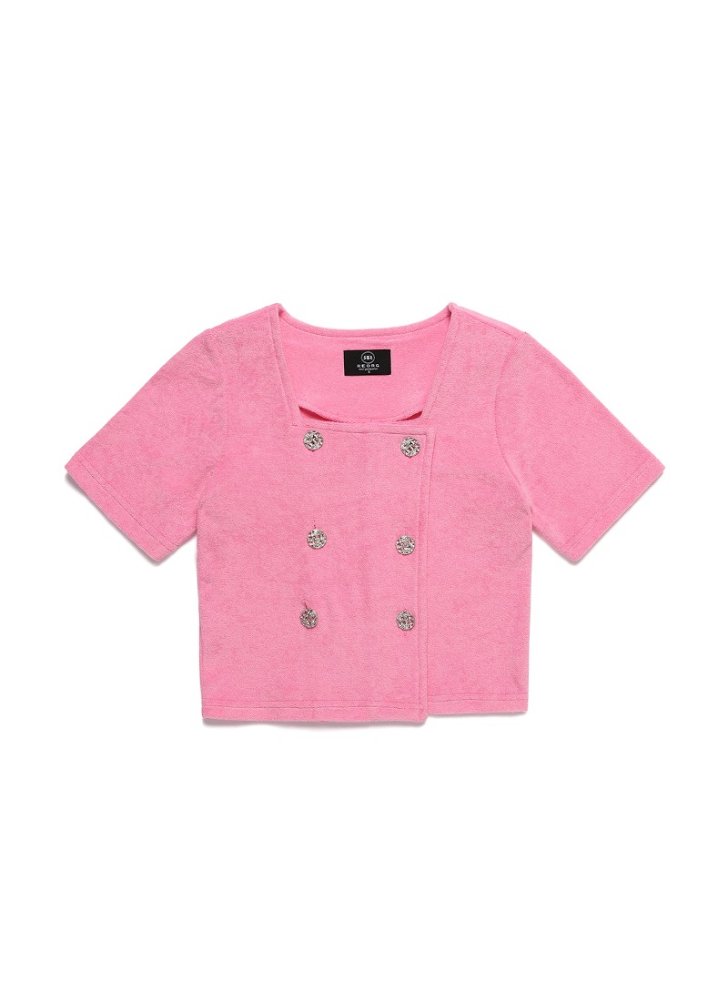 RCP DOUBLE BUTTON CROP T-SHIRTS HOT PINK